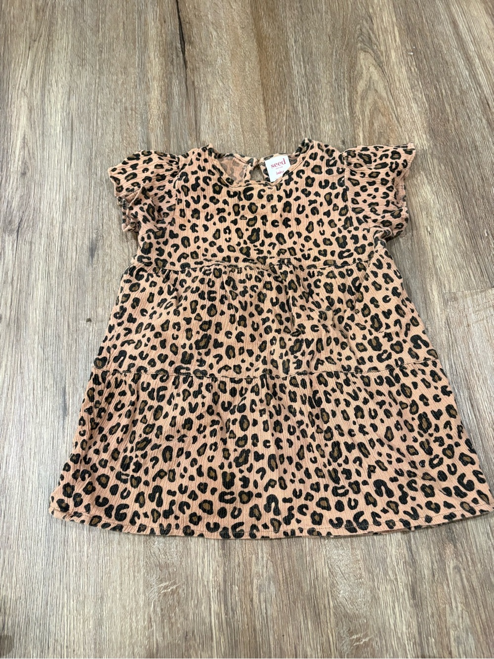 Seed Baby Leopard Print Flutter Sleeve Dress
